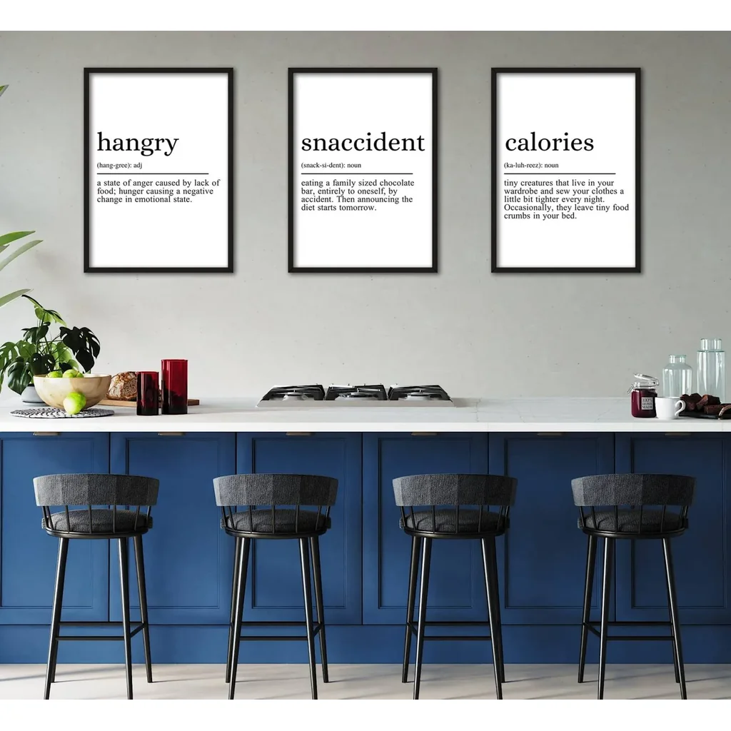 ALAYRA Hangry Snaccident Calories Quote set of 3 Unframed Kitchen Home Wall Art Decor, Hungry Kitchen Quote (A4) 01