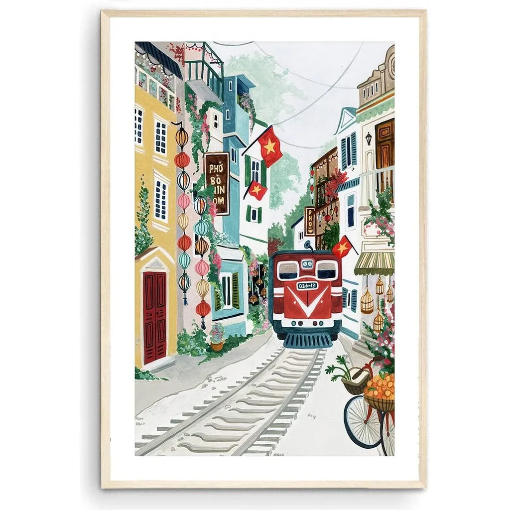 ALAYRA Hanoi Vietnam Art Print, Train street Vietnam, Southeast Asia, Backpacking, Vietnamese Wall Art, Travel Gift, Travel Poster, Housewarming Gift, Home Decor (Unframed) (11x14 in) 01