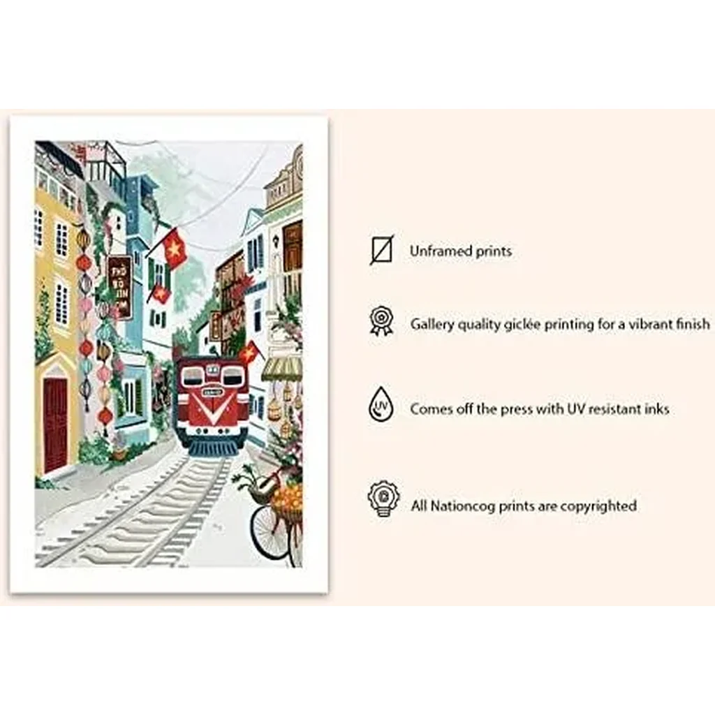 ALAYRA Hanoi Vietnam Art Print, Train street Vietnam, Southeast Asia, Backpacking, Vietnamese Wall Art, Travel Gift, Travel Poster, Housewarming Gift, Home Decor (Unframed) (11x14 in) 01 - Image 3
