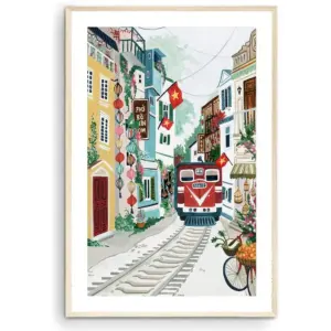 ALAYRA Hanoi Vietnam Art Print, Train street Vietnam, Southeast Asia, Backpacking, Vietnamese Wall Art, Travel Gift, Travel Poster, Housewarming Gift, Home Decor (Unframed) (9x11 in) 01