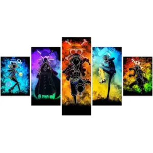 ALAYRA Hanyosa Anime One Piece Poster 5 Piece Canvas Wall Art Luffy Zoro Nami Sanji Usopp Print Painting Picture Artwork for Home Room Decoration Boy Gift 60x32inch (Unframed, ANIME-03) 01