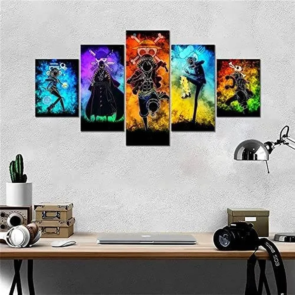 ALAYRA Hanyosa Anime One Piece Poster 5 Piece Canvas Wall Art Luffy Zoro Nami Sanji Usopp Print Painting Picture Artwork for Home Room Decoration Boy Gift 60x32inch (Unframed, ANIME-03) 01 - Image 2