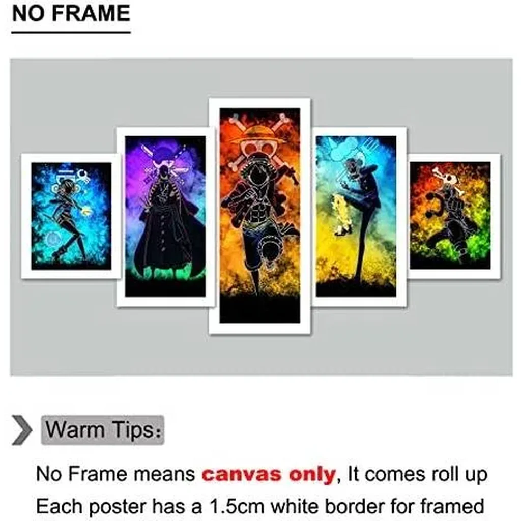 ALAYRA Hanyosa Anime One Piece Poster 5 Piece Canvas Wall Art Luffy Zoro Nami Sanji Usopp Print Painting Picture Artwork for Home Room Decoration Boy Gift 60x32inch (Unframed, ANIME-03) 01 - Image 3