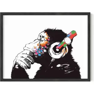 ALAYRA Headphone Wall Art Banksy Poster, Graffiti Pop Art for Teen Boys Bedroom, Gorilla Art Wall Decor, Monkey Posters UNFRAMED 12"x16" (Chimp) 01