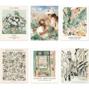 ALAYRA Henri Matisse Canvas Wall Art Set of 6 Unframed 11x14 Inch, Famous Artists Wall Art Prints Fine Art Reproductions Flower Poster Painting Wall Decor Aesthetic for Living room Bathroom Offce Deco