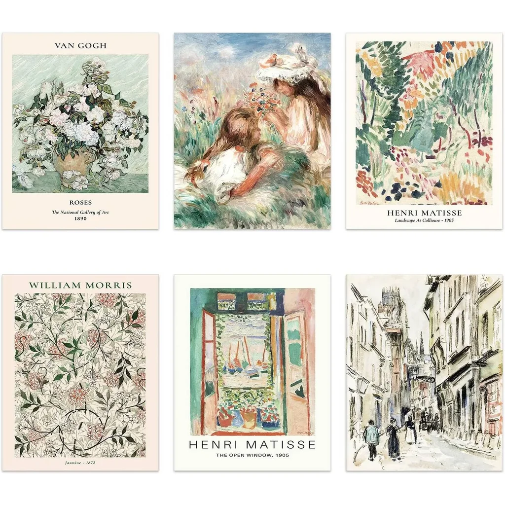 ALAYRA Henri Matisse Canvas Wall Art Set of 6 Unframed 11x14 Inch, Famous Artists Wall Art Prints Fine Art Reproductions Flower Poster Painting Wall Decor Aesthetic for Living room Bathroom Offce Deco