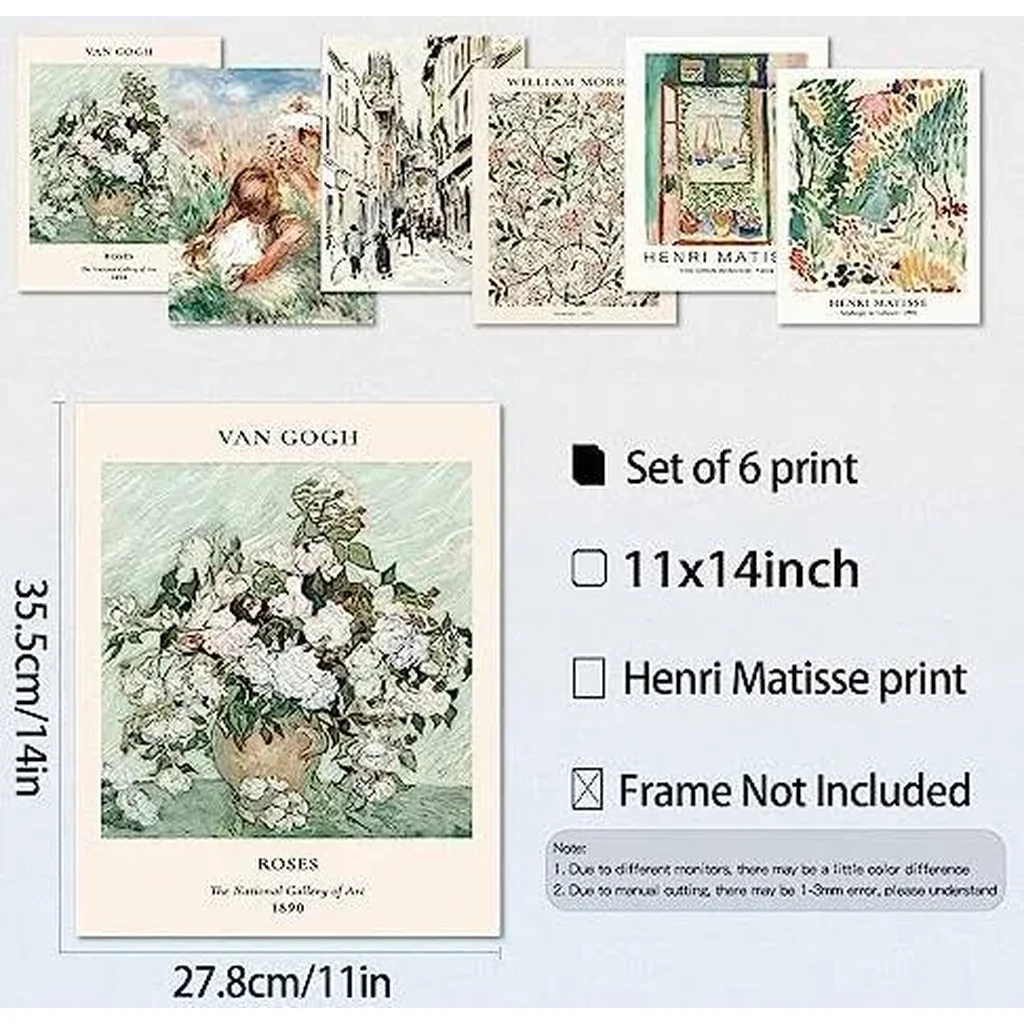 ALAYRA Henri Matisse Canvas Wall Art Set of 6 Unframed 11x14 Inch, Famous Artists Wall Art Prints Fine Art Reproductions Flower Poster Painting Wall Decor Aesthetic for Living room Bathroom Offce Deco - Image 4