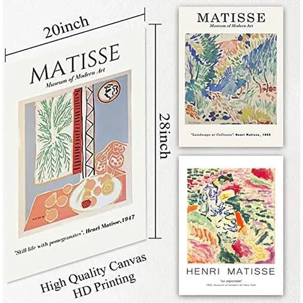 ALAYRA Henri Matisse Prints Aesthetic Pictures Mid Century Modern Wall Art Canvas Gallery Abstract Green Plants La Japonaise Still Life Pomegranates Vintage Travel Poster 20x28 Inchx3 Unframed (A) 01 - Image 4