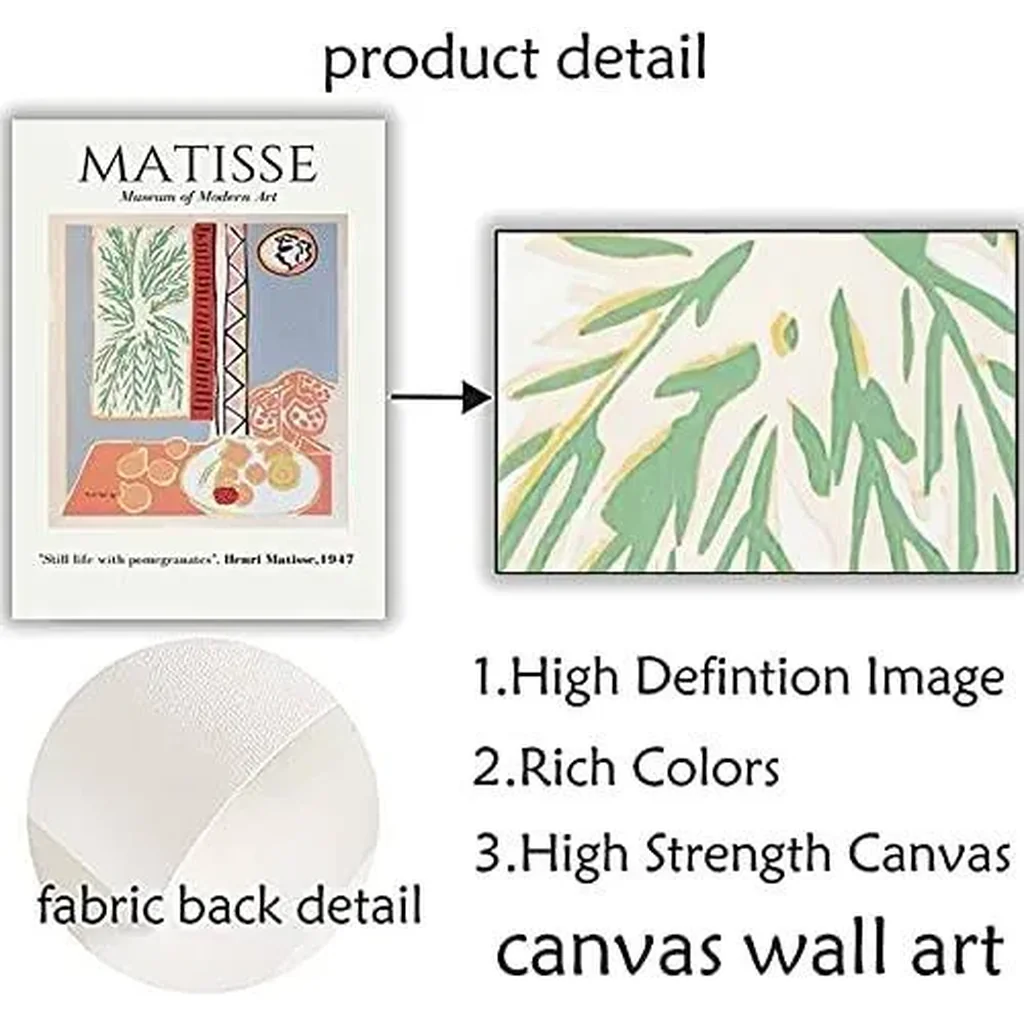 ALAYRA Henri Matisse Prints Aesthetic Pictures Mid Century Modern Wall Art Canvas Gallery Abstract Green Plants La Japonaise Still Life Pomegranates Vintage Travel Poster 20x28 Inchx3 Unframed (A) 01 - Image 5