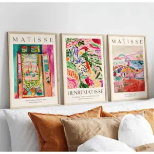 ALAYRA Henri Matisse Wall Art Prints Set of 3 Abstract Pink Flower Art Exhibition Posters for Room Bedroom 16x24 Inch Unframed 01