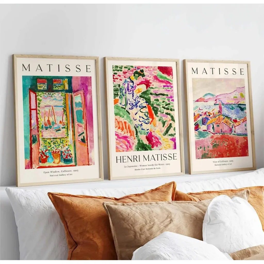 ALAYRA Henri Matisse Wall Art Prints Set of 3 Abstract Pink Flower Art Exhibition Posters for Room Bedroom 16x24 Inch Unframed 01