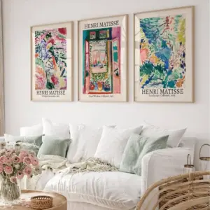 ALAYRA Henri Matisse Wall Art Set of 3 Colorful Abstract Poster Aesthetic Canvas Wall Art Henri Matisse Vintage Prints Landscape Exhibition Posters Artwork for Room Bedroom 12x16 Inch Unframed 01