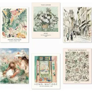 ALAYRA Henri Matisse Wall Art Set of 6 Unframed 8x10 Inch, Famous Artists Wall Art Prints Fine Art Reproductions Flower Poster Painting Wall Decor Aesthetic for Living room Bathroom Offce Decor 01