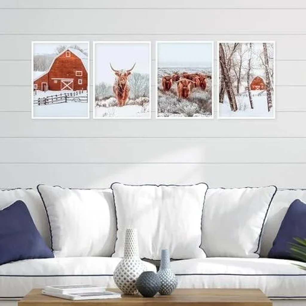 ALAYRA Highland Cow Decor Posters, Farmhouse Bathroom Decor, Farmhouse Wall Art, Highland Cow Wall Art - Unframed Set of 4 (8x10) 01 - Image 2