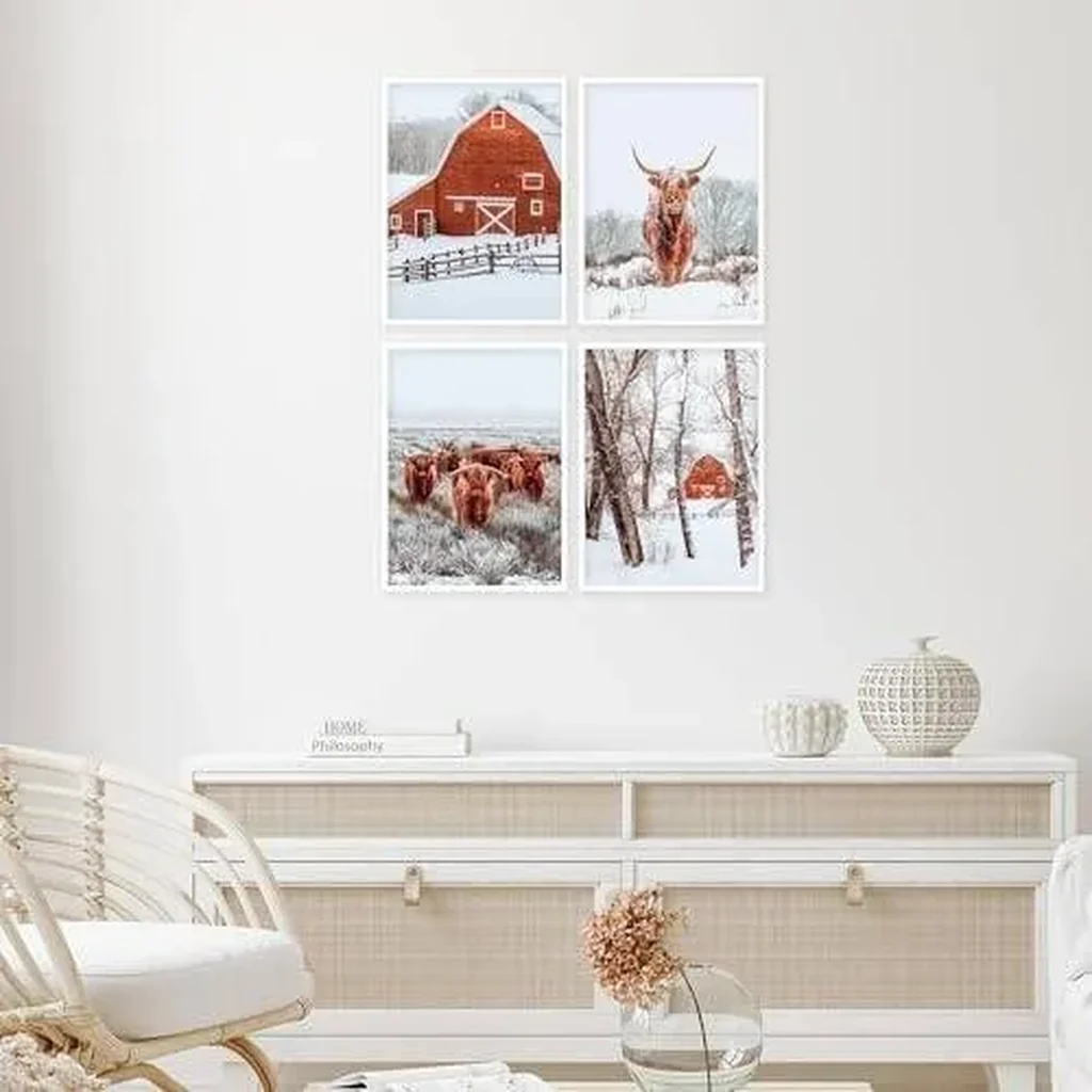 ALAYRA Highland Cow Decor Posters, Farmhouse Bathroom Decor, Farmhouse Wall Art, Highland Cow Wall Art - Unframed Set of 4 (8x10) 01 - Image 3