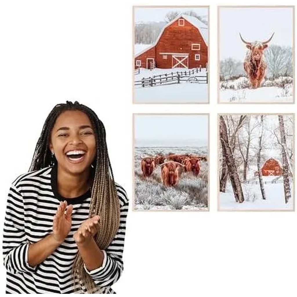 ALAYRA Highland Cow Decor Posters, Farmhouse Bathroom Decor, Farmhouse Wall Art, Highland Cow Wall Art - Unframed Set of 4 (8x10) 01 - Image 6