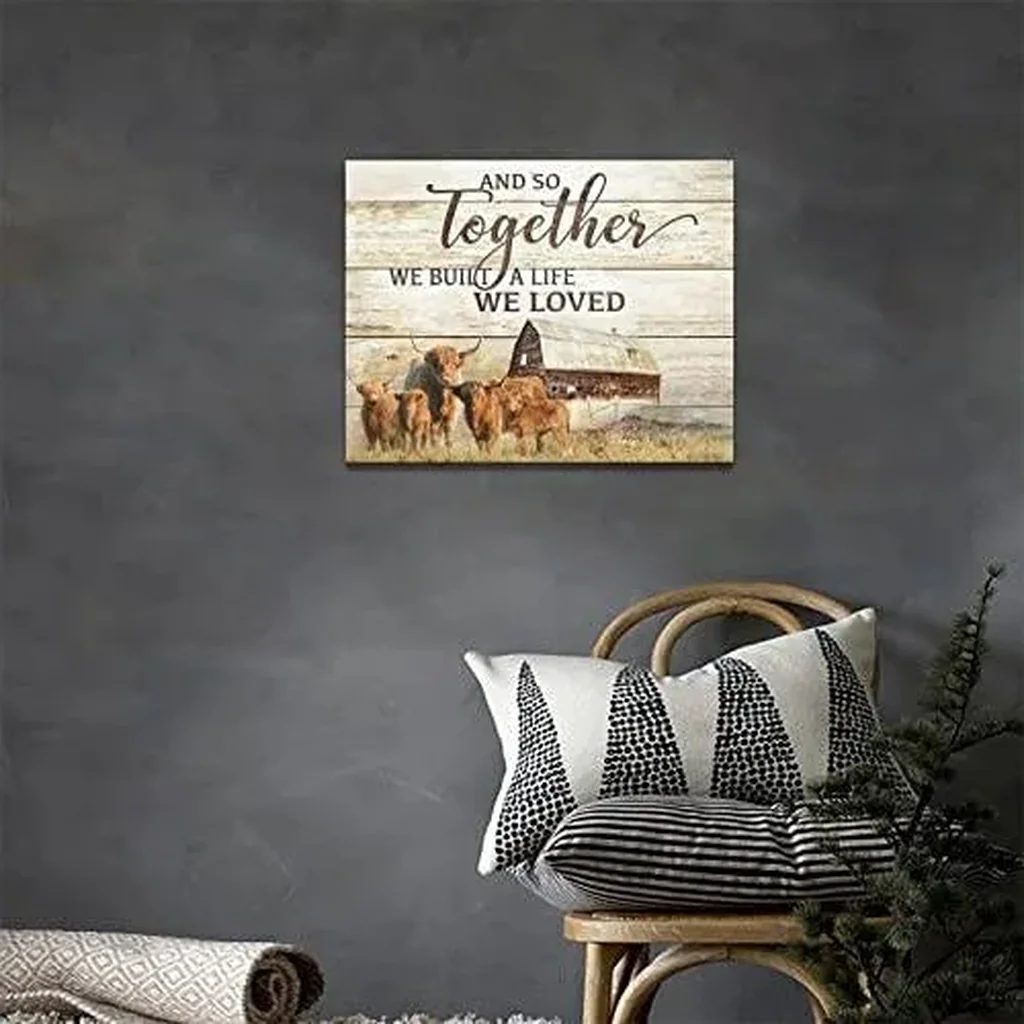 ALAYRA Highland Cow Wall Art Western Highland Pictures Decor Farmhouse Old Barn Canvas Prints Rustic Country Painting Modern Artwork Home Decoration for Bedroom Bathroom Living Room 16''x12'' 01 - Image 2