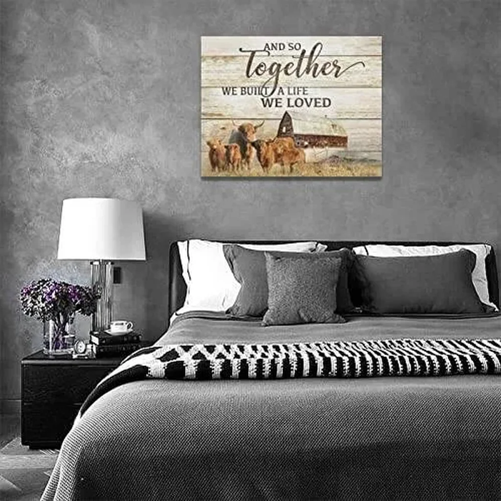 ALAYRA Highland Cow Wall Art Western Highland Pictures Decor Farmhouse Old Barn Canvas Prints Rustic Country Painting Modern Artwork Home Decoration for Bedroom Bathroom Living Room 16''x12'' 01 - Image 3