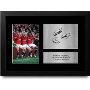 ALAYRA Hojlund, Garnacho and Mainoo Gifts Printed Signed Autograph Picture for Football Fans and Supporters - A4 Framed 01