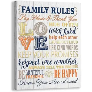 ALAYRA Home Inspirational Motto Canvas Wall Art, Family Prints Signs Framed, Retro Artwork Decoration for Bedroom, Living Room, Home Wall Decor (12 x 15 inch, Rules - L) 01