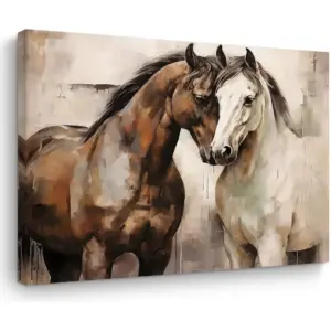 ALAYRA Horse Pictures Wall Decor - Retro Canvas Art Prints for Farmhouse, Bathroom, Bedroom, Living Room - Vintage Country Framed Poster 15" x 11.4" 01