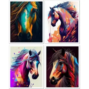 ALAYRA Horse Wall Art Prints - Animal Painting Print - Wild Horse Wall Decor Rustic Typographic Canvas Posters for Bathroom Bedroom Home Decor, 4-Set (8"x10" Unframed) - Horse Wall Decor 01