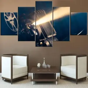ALAYRA House Decorations Living Room Old Style Movie Projector Pictures Dramatic Lighting Paintings Multi Panel Prints Wall Art on Canvas Modern Artwork Framed Gallery-Wrapped Ready to Hang(60''Wx32''