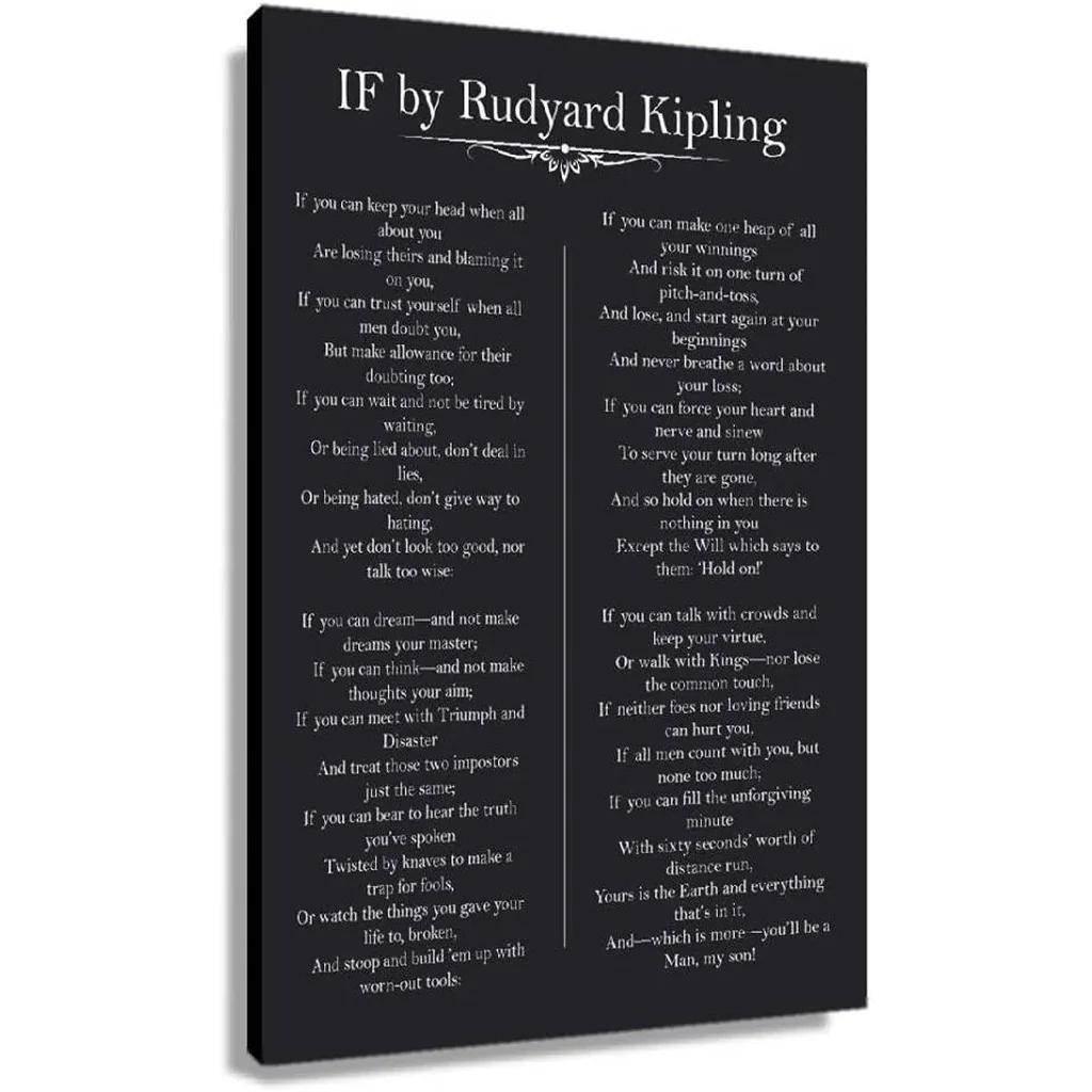 ALAYRA IF You Can Keep Your Head Rudyard Kipling Poem Motivational Wall Art Quotes Inspirational Canvas Prints Black Poster Picture Modern Decor Painting Unframed 12x18 inch (No Framed -Canvas Poster)