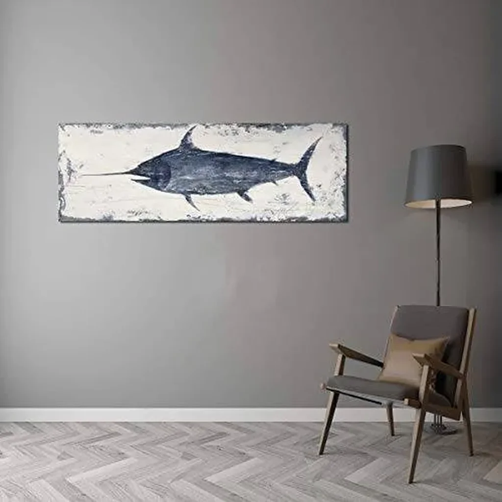 ALAYRA Indigo Blue Swordfish Canvas Wall Art Painting Pictures For Bathroom Decor (16Wx48L) 01 - Image 2