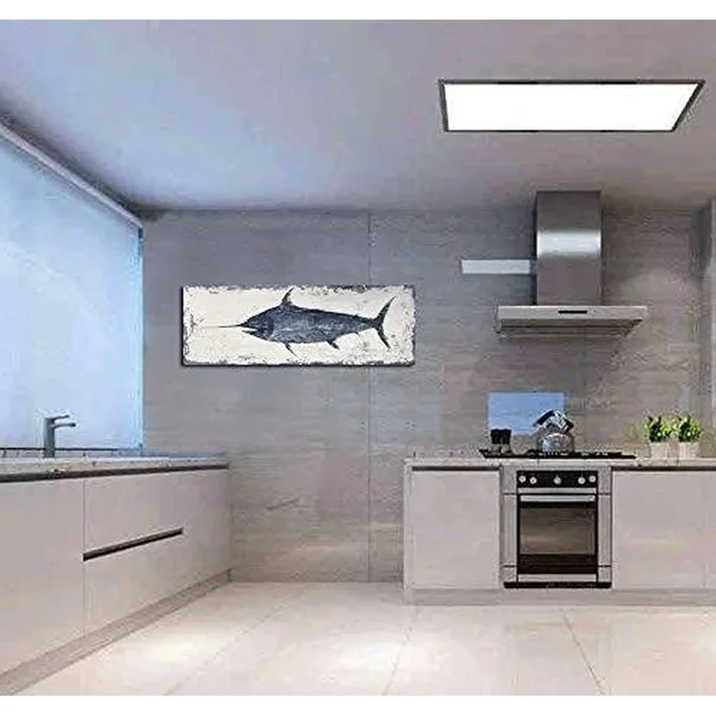 ALAYRA Indigo Blue Swordfish Canvas Wall Art Painting Pictures For Bathroom Decor (16Wx48L) 01 - Image 4