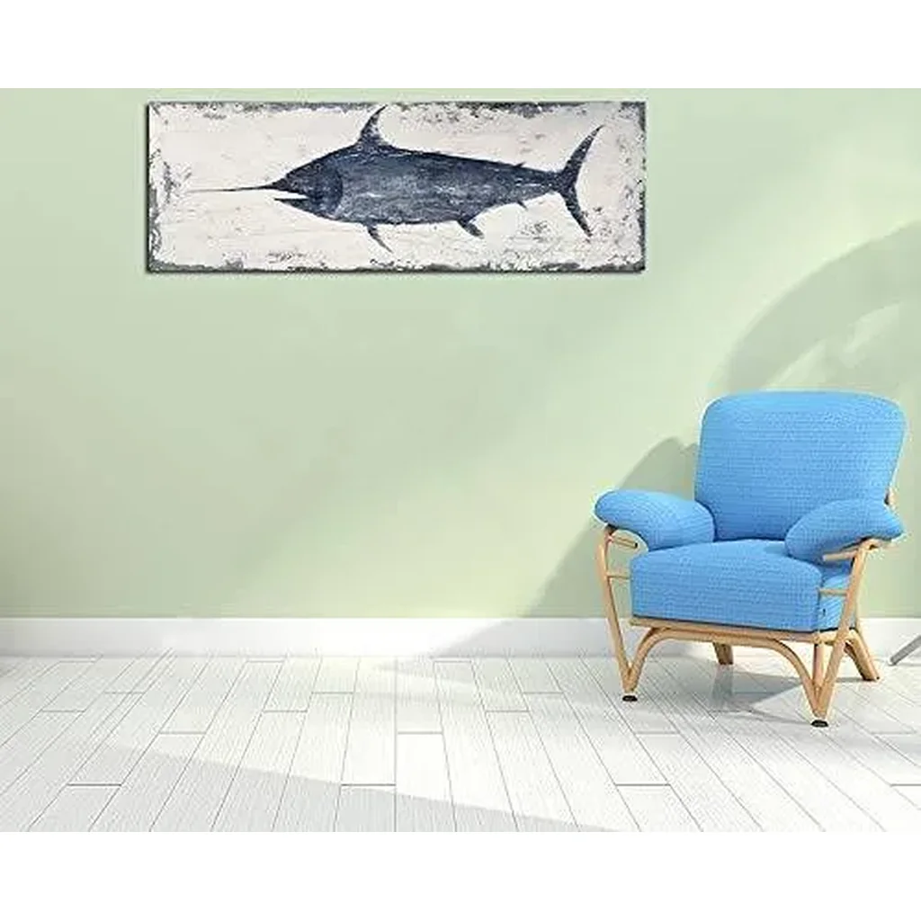 ALAYRA Indigo Blue Swordfish Canvas Wall Art Painting Pictures For Bathroom Decor (16Wx48L) 01 - Image 5