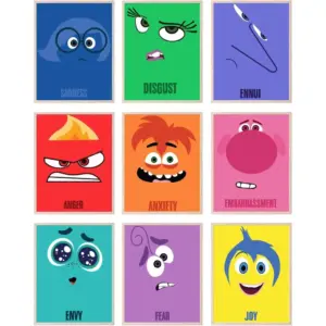 ALAYRA Inside Out 2 Poster - Inside Out Characters Joy Anger Anxiety Fear Envy Sadness, Feelings and Emotions Posters For Classroom, Elementary Classroom Wall Decor - Unframed Set of 9 (8x10) 01