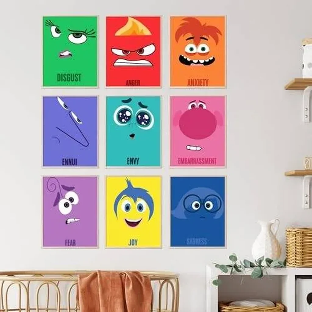 ALAYRA Inside Out Character Wall Art - Sadness, Joy, Fear, Envy, Anger, and Anxiety Posters, Classroom Decorations, Emotion Posters for classroom, Emotional Faces Art -Unframed Set of 9 (8x10) 01 - Image 4