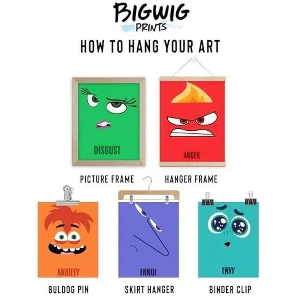 ALAYRA Inside Out Character Wall Art - Sadness, Joy, Fear, Envy, Anger, and Anxiety Posters, Classroom Decorations, Emotion Posters for classroom, Emotional Faces Art -Unframed Set of 9 (8x10) 01 - Image 5