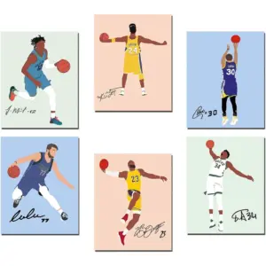 ALAYRA Inspirational Basketball Wall Art Prints, Abstract Basketball Stars Autograph Posters, Stephen Curry Morant Giannis Canvas Art Print for Man Cave Boys Room Decor, 6 Set-(8"x10" Unframed) 01
