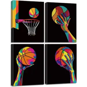 ALAYRA Inspirational Basketball Wall Art Prints, Creative Basketball Sports Canvas Posters for Boys Room, Living Room, Gym, Office Decoration, Set of 4 - (8"x10" Unframed) 01