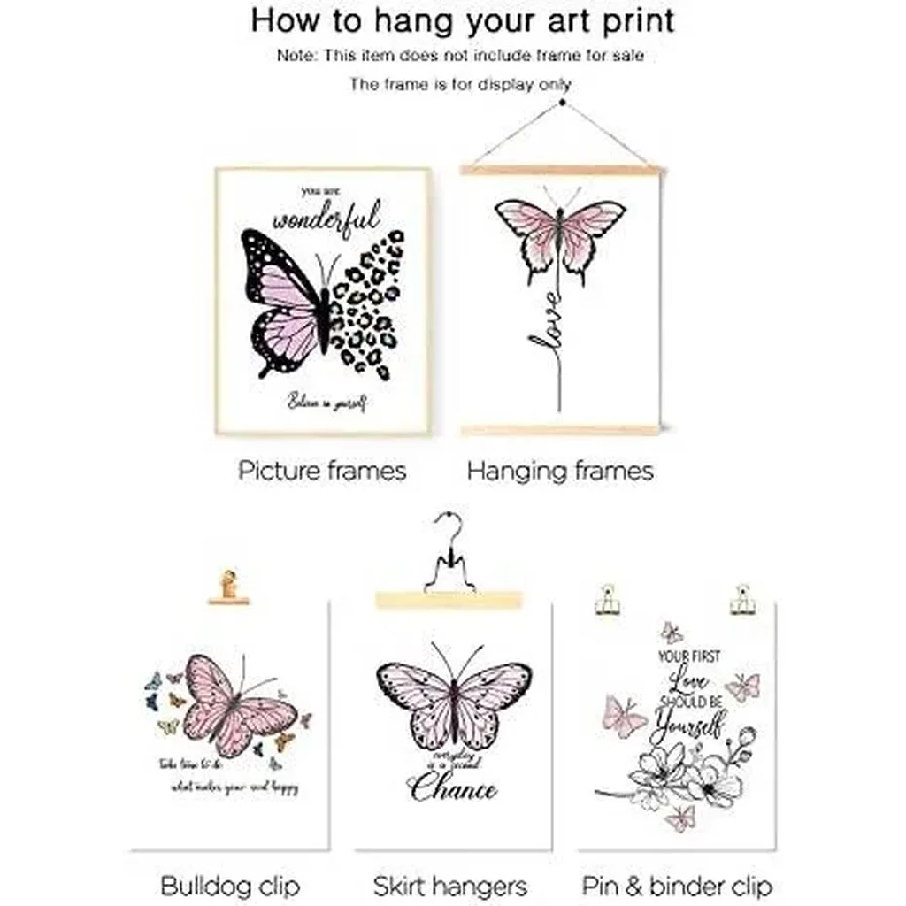 ALAYRA Inspirational Butterfly Wall Art Canvas Prints Motivational Positive Quotes Poster Pink Picture Wall Decor Gift for Women Girls Bedroom Living Room Home Office Set of 6 Unframed 8x10in 01 - Image 2