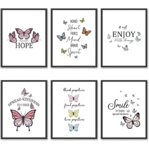 ALAYRA Inspirational Butterfly Wall Art Set of 6 Motivational Positive Quotes Canvas Prints - Vibrant Posters for Home Decor, Women Bedroom, Girls Room and Office Unframed 8x10in 01