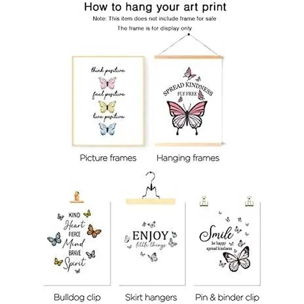 ALAYRA Inspirational Butterfly Wall Art Set of 6 Motivational Positive Quotes Canvas Prints - Vibrant Posters for Home Decor, Women Bedroom, Girls Room and Office Unframed 8x10in 01 - Image 2