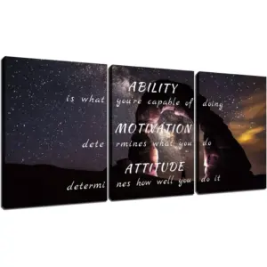 ALAYRA Inspirational Canvas Painting Wall Art Ability Motivation Attitude Quote Success 3 Pieces Black Poster Positive Motivational Framed Artwork Prints Picture for Bedroom Office 36''Wx 16''H 01