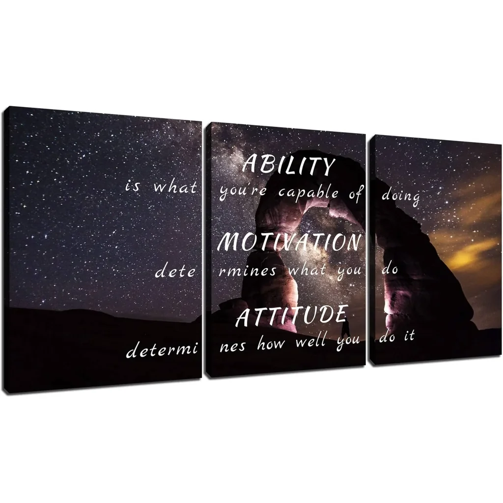 ALAYRA Inspirational Canvas Painting Wall Art Ability Motivation Attitude Quote Success 3 Pieces Black Poster Positive Motivational Framed Artwork Prints Picture for Bedroom Office 36''Wx 16''H 01