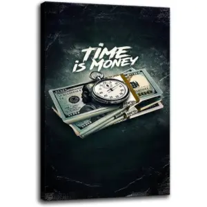 ALAYRA Inspirational Canvas Wall Art Time is Money Poster Print Motivational Pictures Vintage Painting Home Decor Artwork for Living Room Bedroom Office Decoration Framed Ready to Hang 18''W x 12''H 0