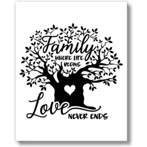 ALAYRA Inspirational Family Tree Farmhouse Wall Decor Art Print (UNFRAMED 8 x 10 Single) Family Room Kitchen Dining Room for Home, Office, Bedroom, Dorm (Family Where Life Begins and Love Never 01