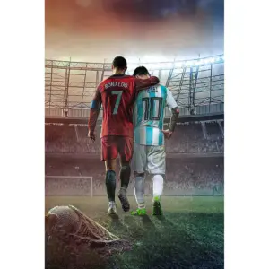 ALAYRA Inspirational Football Poster, Motivational Soccer Star Canvas Football Stars Cristiano Ronaldo and Lionel Messi Canvas Poster Art Wall Decor (12inx18in, Unframed, Messi and Ronaldo) 01