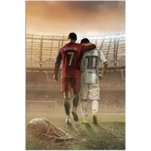 ALAYRA Inspirational Football Poster, Motivational Soccer Star Canvas Football Stars Cristiano Ronaldo and Lionel Messi Canvas Poster Art Wall Decor (16inx24in, Unframed, Messi and Ronaldo) 1 01