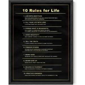 ALAYRA Inspirational Posters for Guys - Empowering Posters, Daily Inspirational Quotes on Life, Motivational Wall Art for Men, Positive 10 Rules for Life Art Print Individual (Unframed 12x16) 01