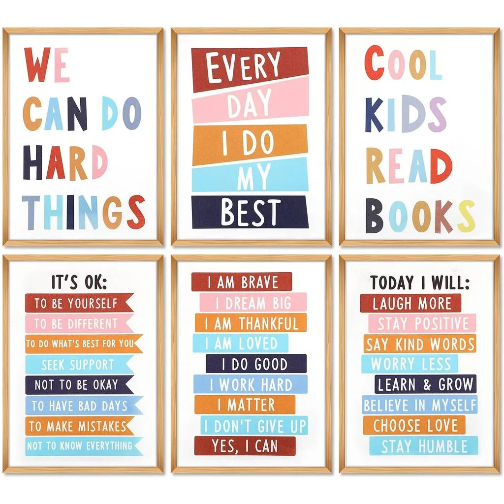 ALAYRA Inspirational Quote Wall Art Poster, A4 Growth Mindset Canvas Prints, Kids Positive Motivational Murals for Nursery Preschool Classroom Bulletin Board Homeschool Bedroom Daycare Decor-Unframed