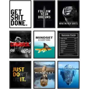 ALAYRA Inspirational Quotes Wall Art - Motivational Posters, Inspirational Wall Art for Office, Home Gym Decor, Motivational Wall Decor for Men, Gym Wall Decor Artwork -Unframed Set Of 9 01