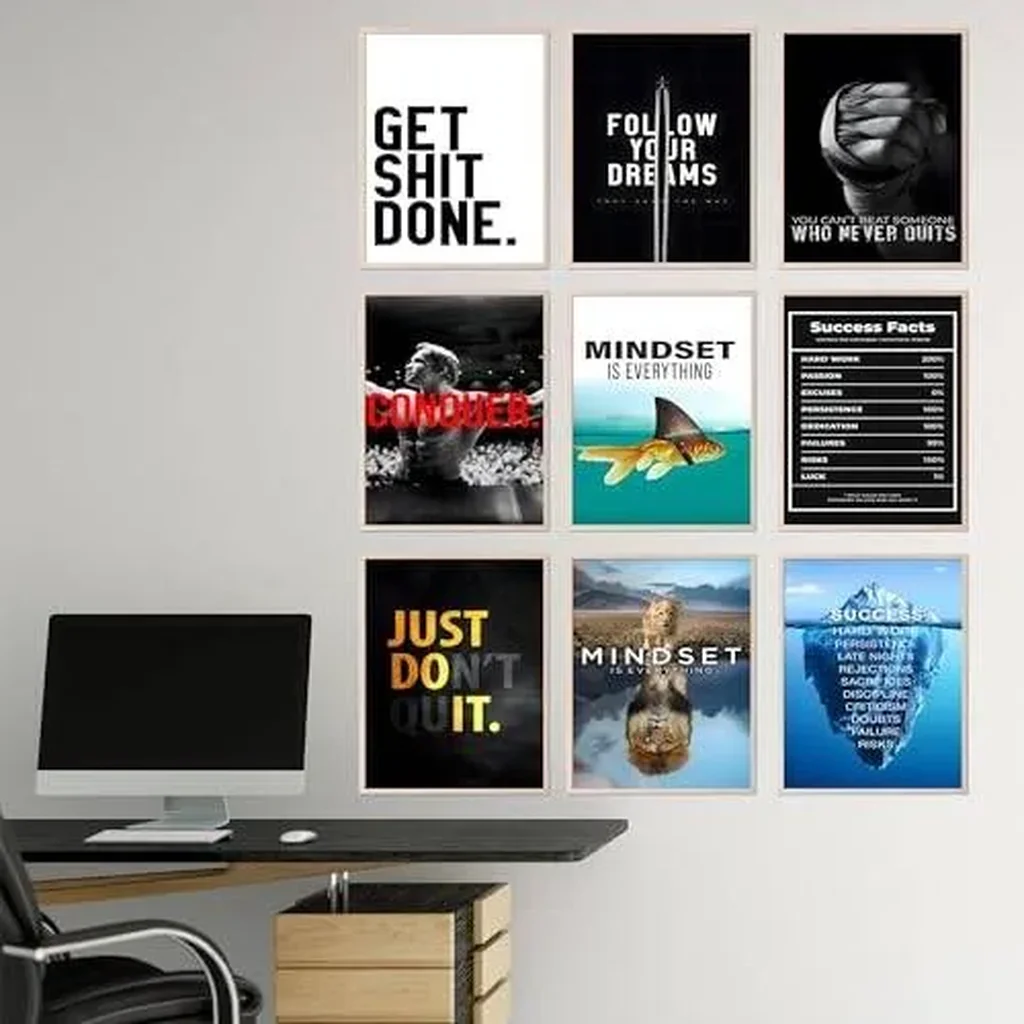 ALAYRA Inspirational Quotes Wall Art - Motivational Posters, Inspirational Wall Art for Office, Home Gym Decor, Motivational Wall Decor for Men, Gym Wall Decor Artwork -Unframed Set Of 9 01 - Image 3