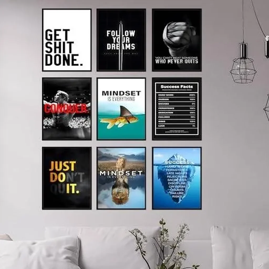 ALAYRA Inspirational Quotes Wall Art - Motivational Posters, Inspirational Wall Art for Office, Home Gym Decor, Motivational Wall Decor for Men, Gym Wall Decor Artwork -Unframed Set Of 9 01 - Image 4